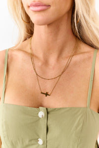 Graceful Glow Cross Pendant Layered Necklace (Gold) - NanaMacs
