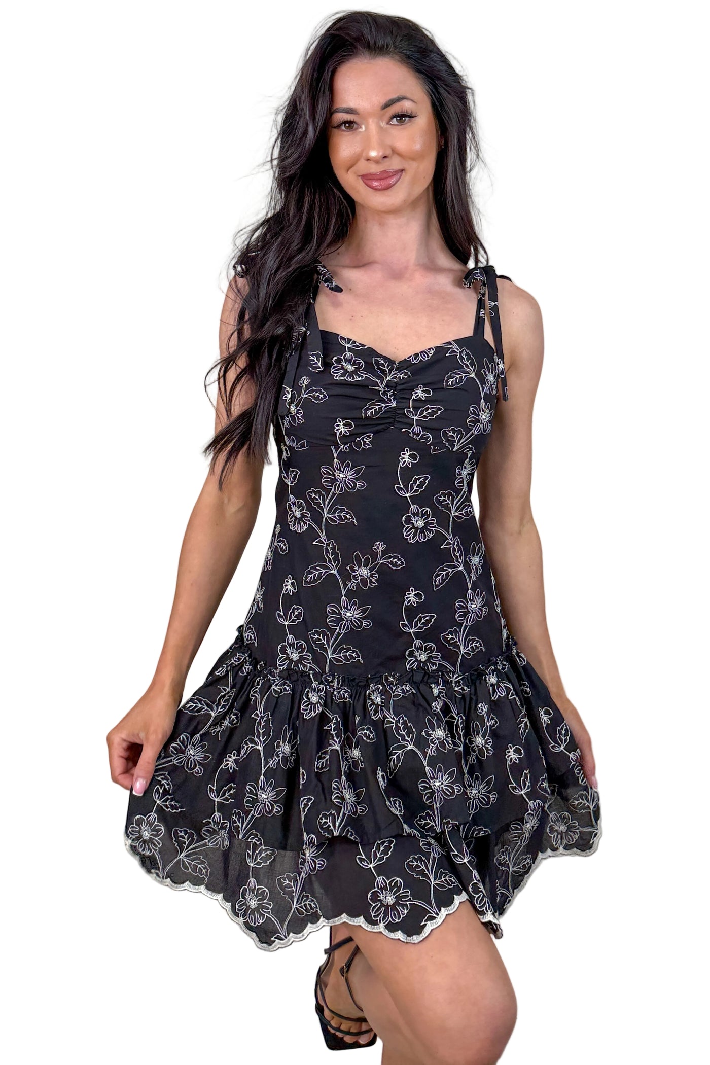 Having It All Floral Embroidered Mini Dress (Black) · NanaMacs