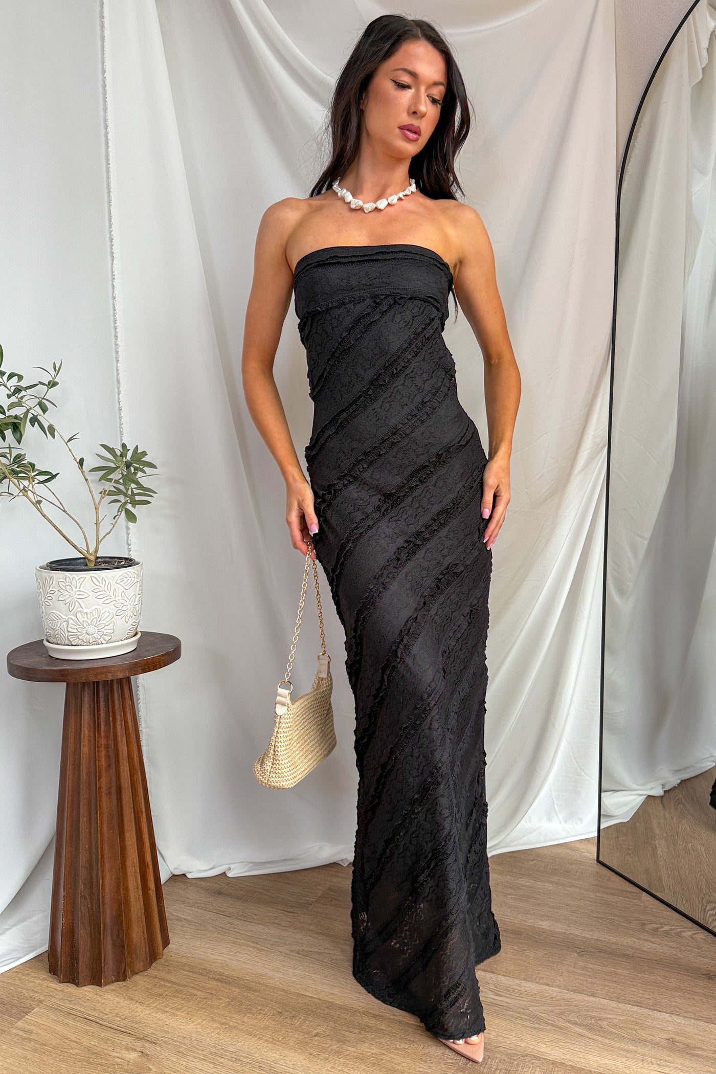 Hear Me Out Lace Strapless Maxi Dress (Black) · NanaMacs