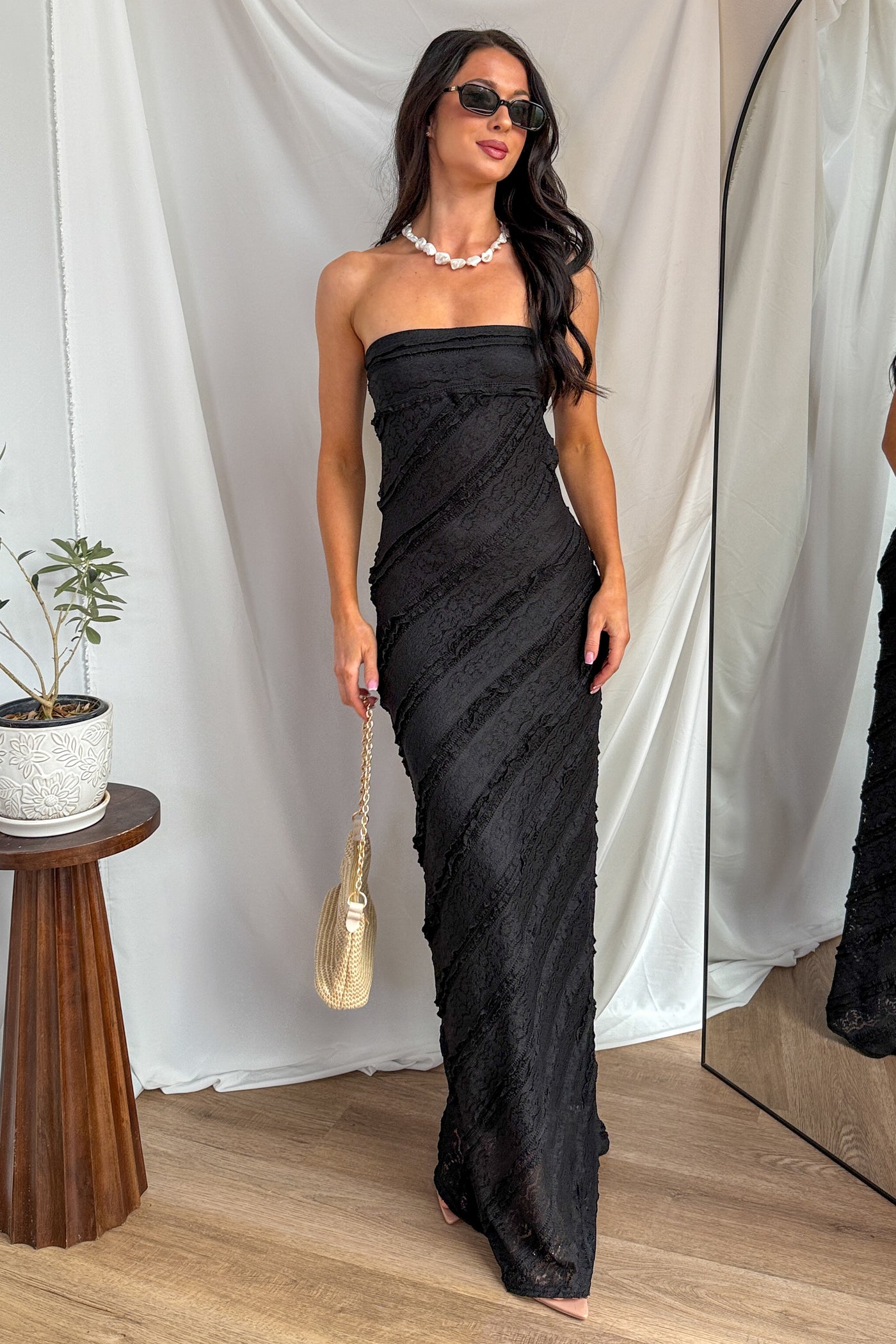 Hear Me Out Lace Strapless Maxi Dress (Black) · NanaMacs