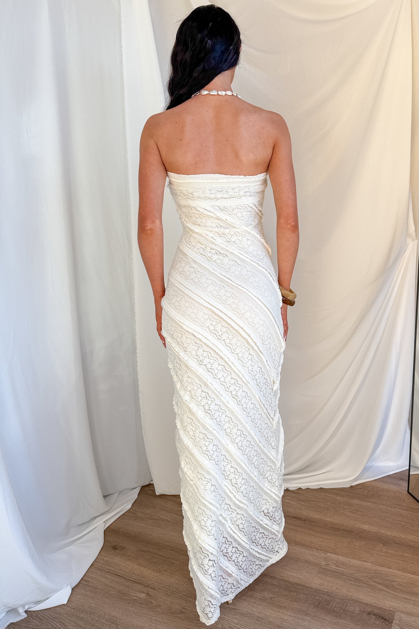 Hear Me Out Lace Strapless Maxi Dress (Cream) NanaMacs Hear Me Out Lace Strapless Maxi Dress (Cream) NanaMacs