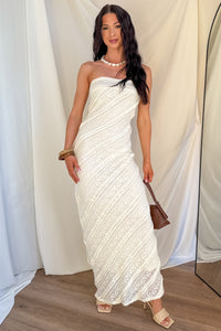 Hear Me Out Lace Strapless Maxi Dress (Cream) - NanaMacs