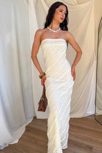 Hear Me Out Lace Strapless Maxi Dress (Cream) - NanaMacs