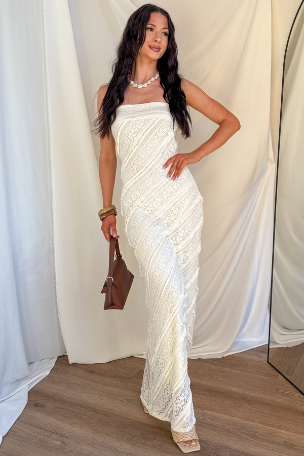Hear Me Out Lace Strapless Maxi Dress (Cream) - NanaMacs