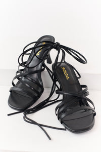 Heartbreaker Energy Lace Up Faux Leather Kitten Heels (Black) - NanaMacs