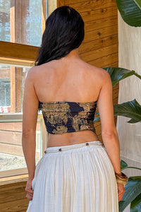 Hideaway Honey Paisley Satin Bandana Strapless Top (Navy) - NanaMacs