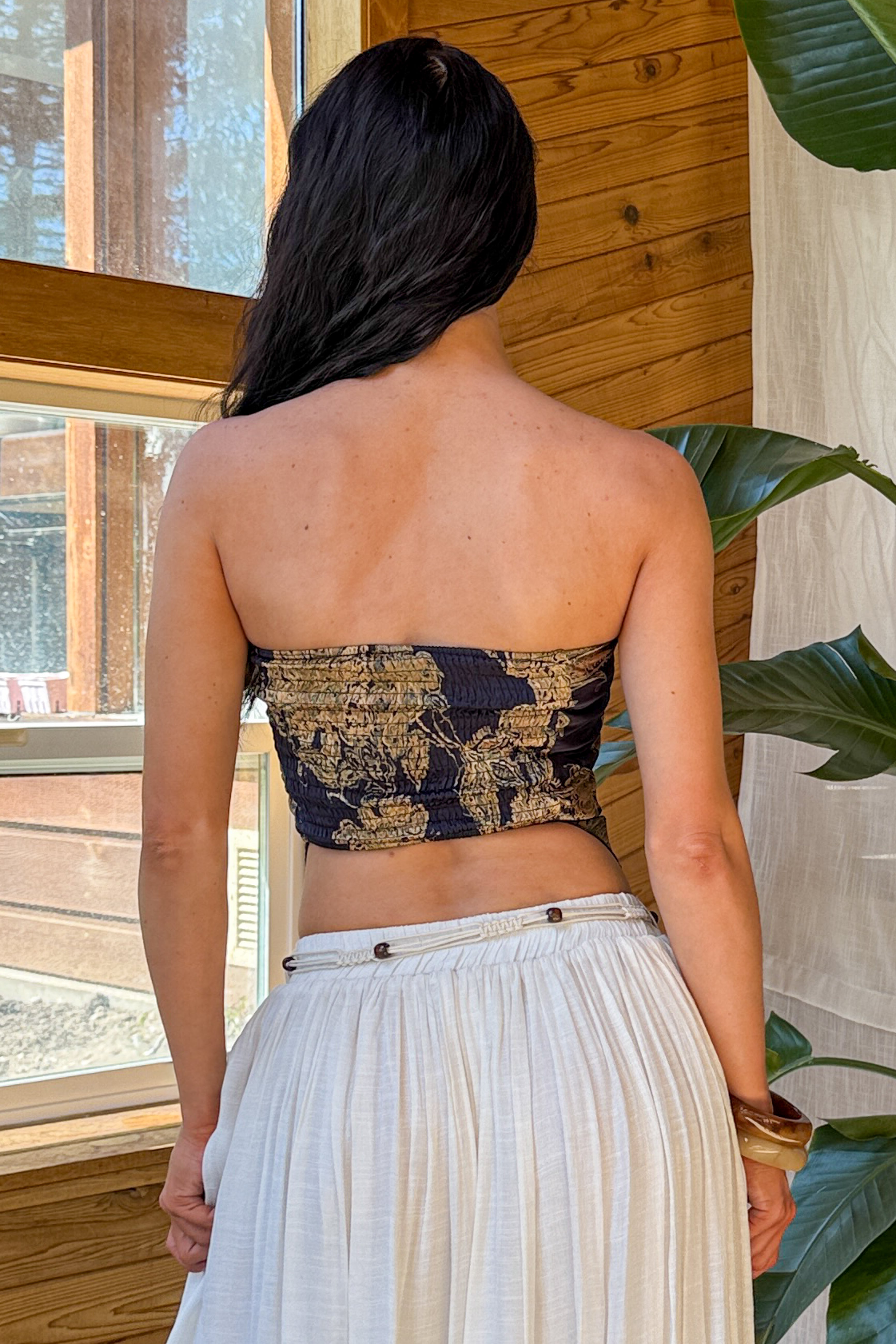 Hideaway Honey Paisley Satin Bandana Strapless Top (Navy) - NanaMacs