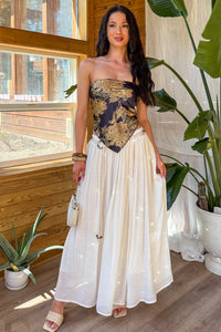 Hideaway Honey Paisley Satin Bandana Strapless Top (Navy) - NanaMacs