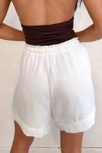 Homebody Mood Pleated Drawstring Shorts (White) - NanaMacs
