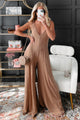 Iconic Comfort Shoulder Tie Wide Leg Jumpsuit (Sand) - NanaMacs