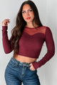 DOORBUSTER How Fitting Mesh Contrast Long Sleeve Top (Wine) - NanaMacs