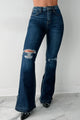 Bowen High Rise Distressed Kancan Flare Jeans (Dark) - NanaMacs