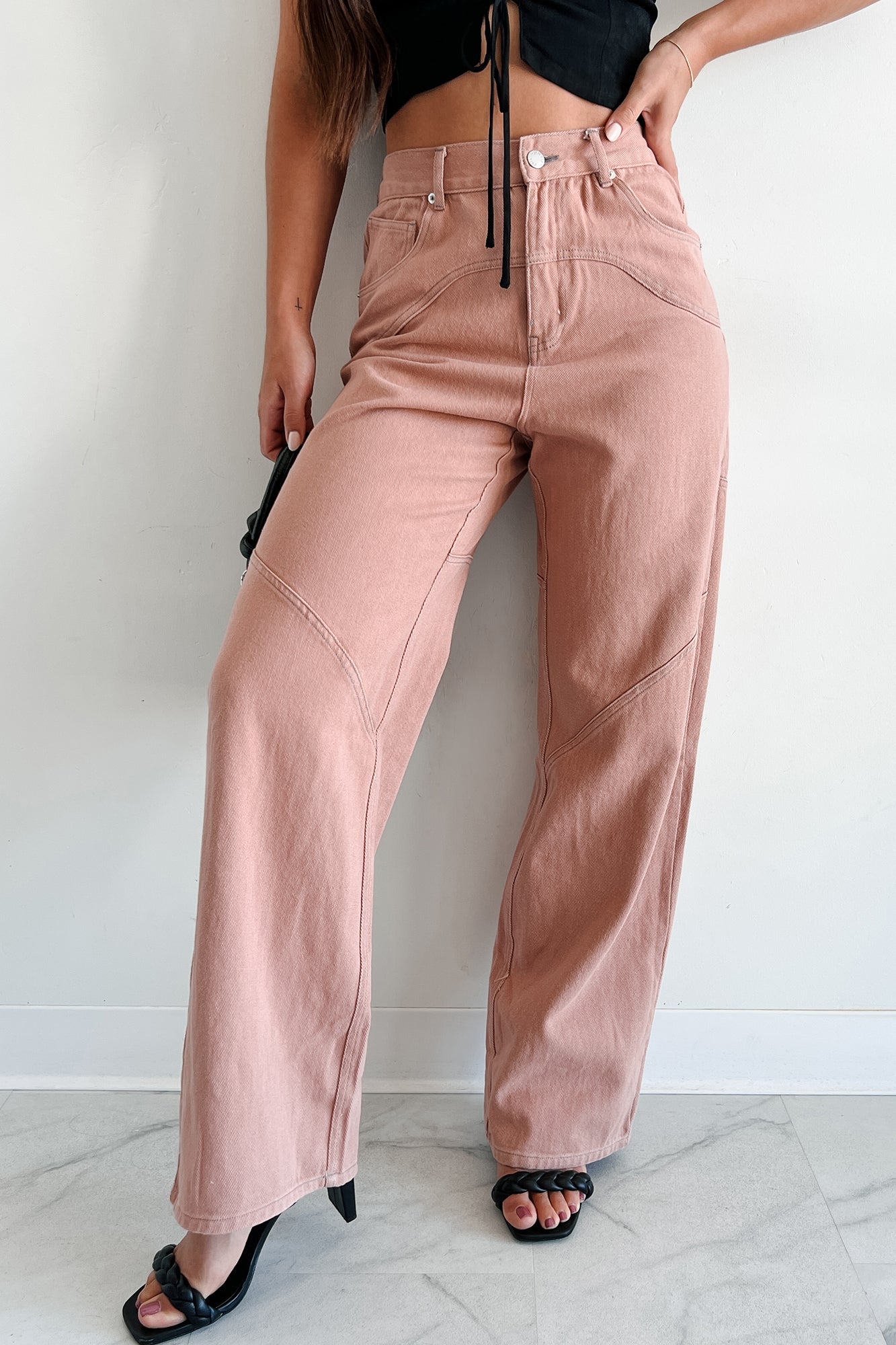 Perseus Seam Detailed Wide Leg Jeans (Terracotta) - NanaMacs