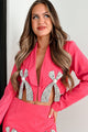 A Total Icon Rhinestone Crop Blazer (Hot Pink) - NanaMacs