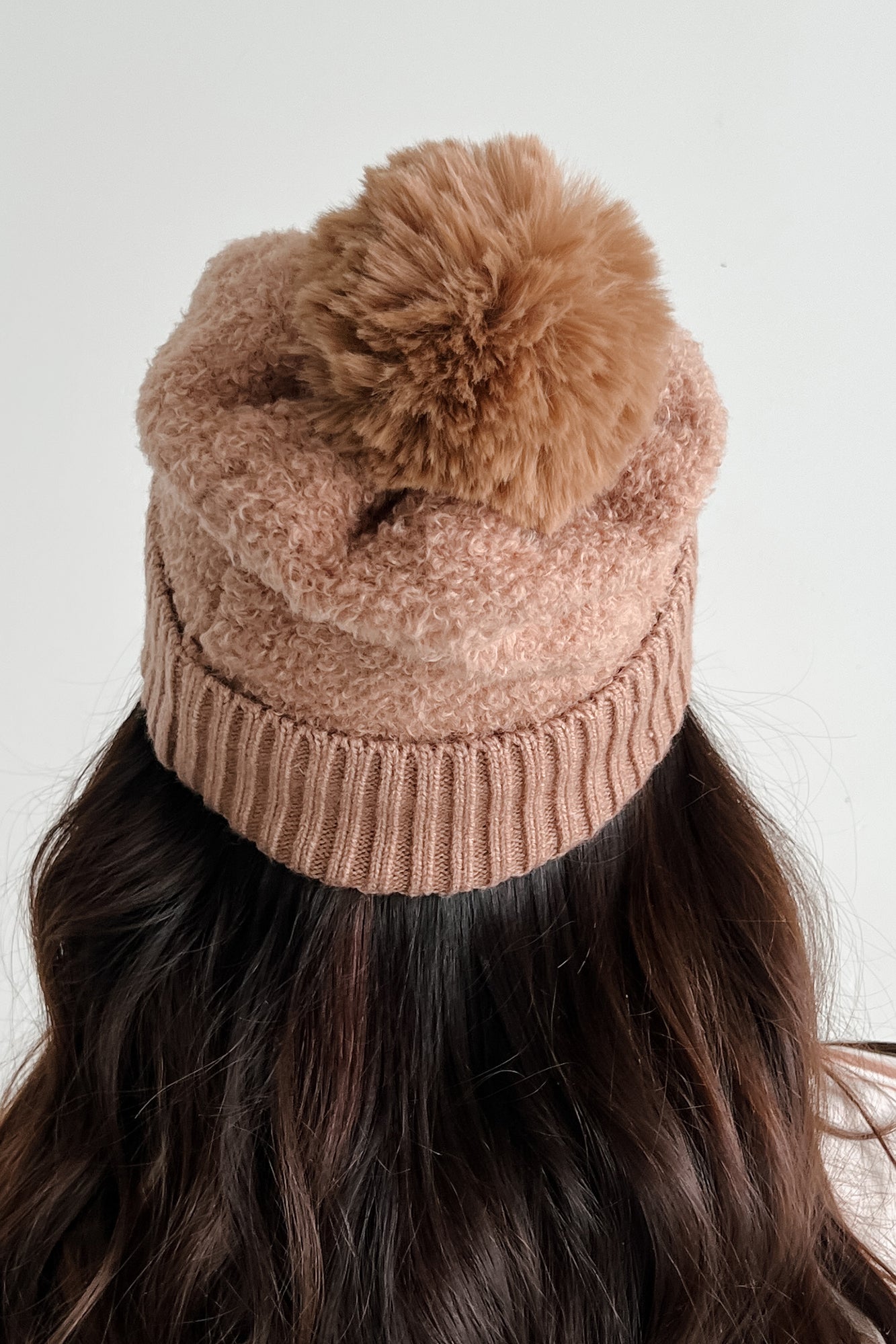 Toast To Winter Faux Teddy Pom Beanie (Camel)