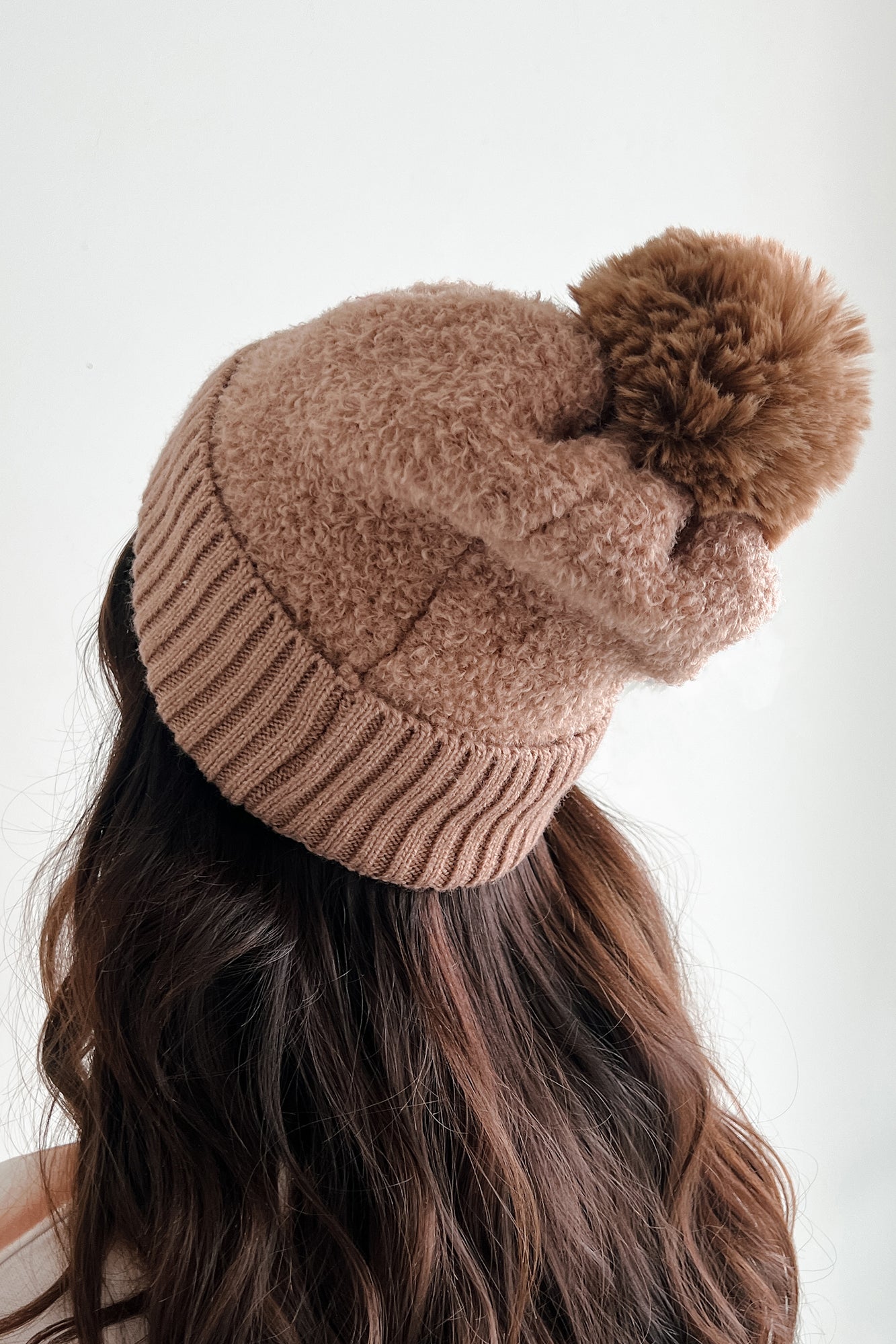 Toast To Winter Faux Teddy Pom Beanie (Camel)