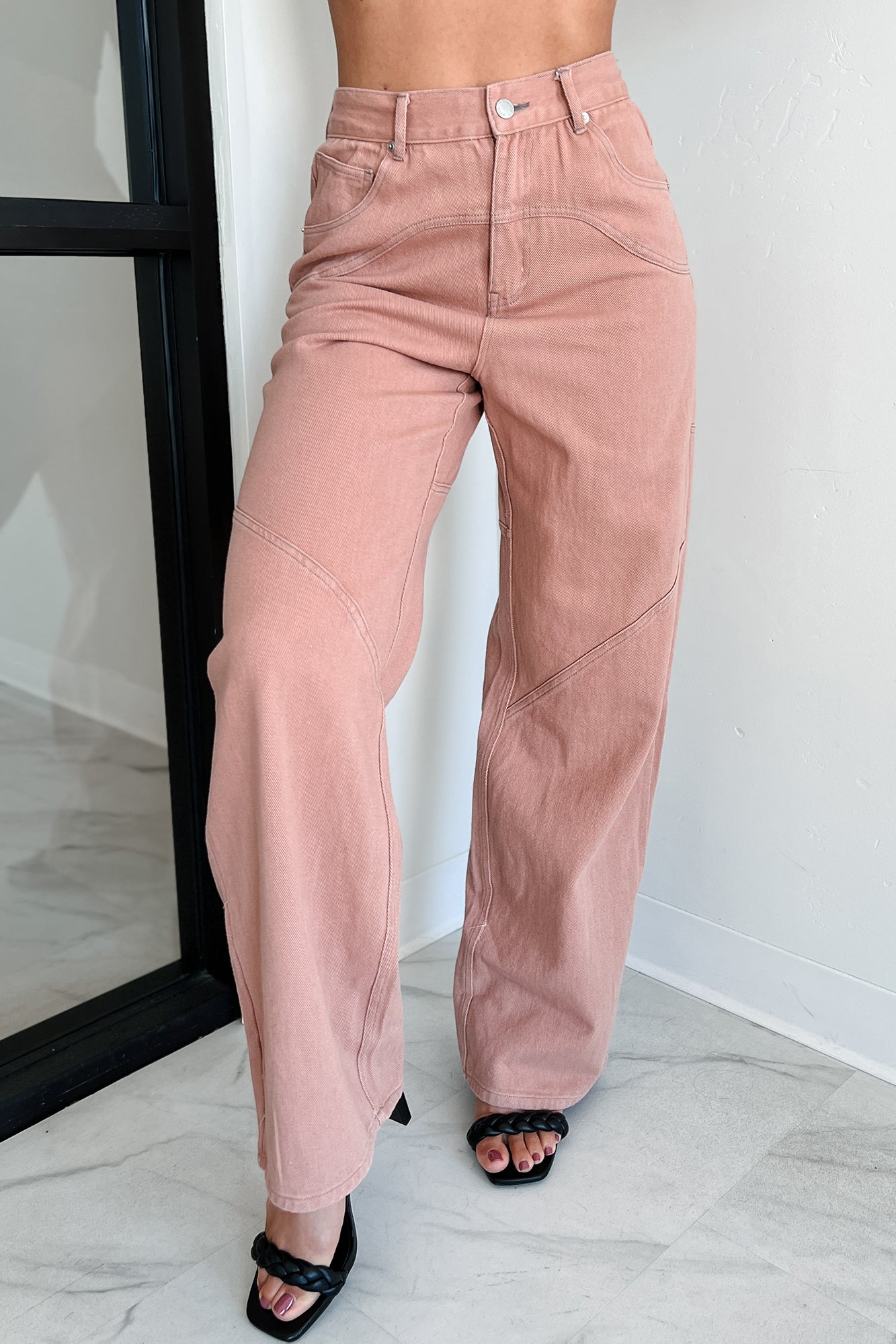 Perseus Seam Detailed Wide Leg Jeans (Terracotta) - NanaMacs