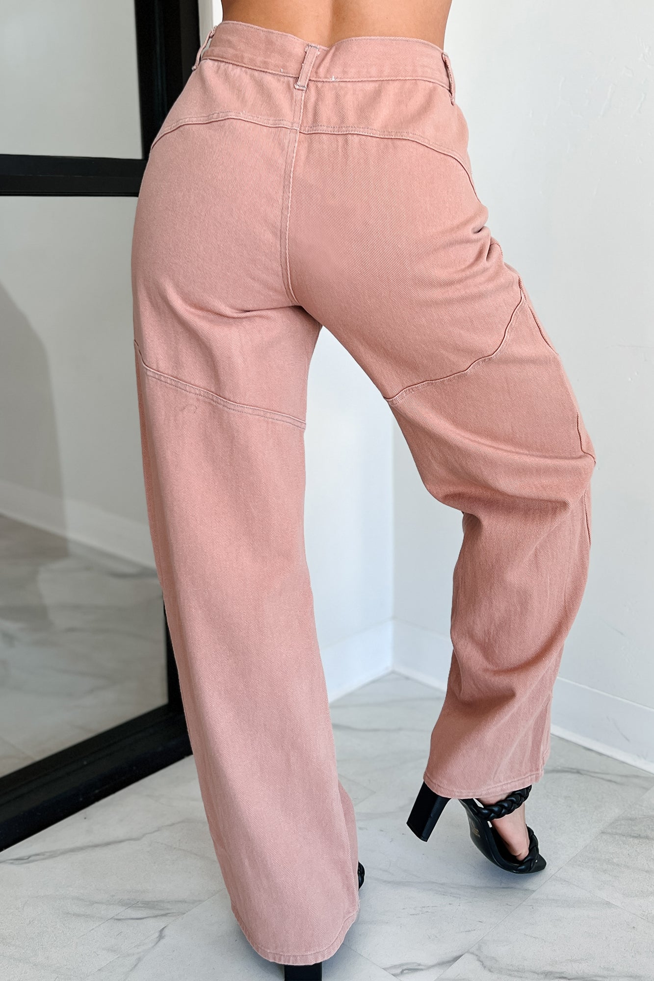 Perseus Seam Detailed Wide Leg Jeans (Terracotta) - NanaMacs