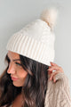 Snowflake Kisses Cable Knit Pom Beanie (Ivory)