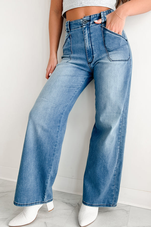 Betty Non-Distressed High Rise Wide Leg Sneak Peek Jeans (Medium Light) - NanaMacs