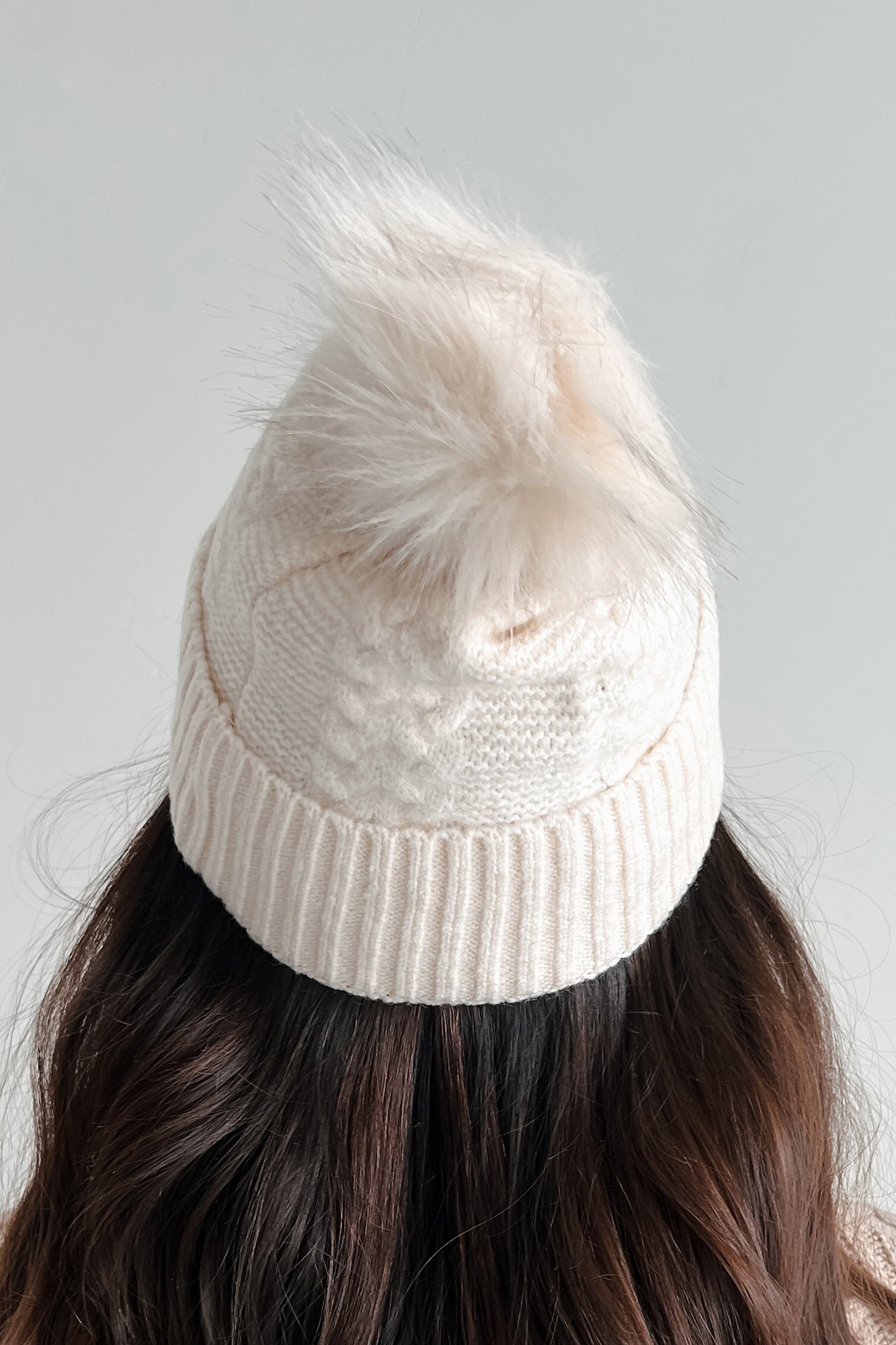 Snowflake Kisses Cable Knit Pom Beanie (Ivory)