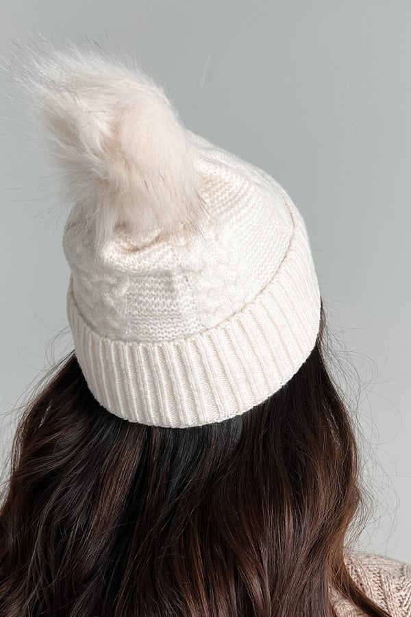 Snowflake Kisses Cable Knit Pom Beanie (Ivory) - NanaMacs