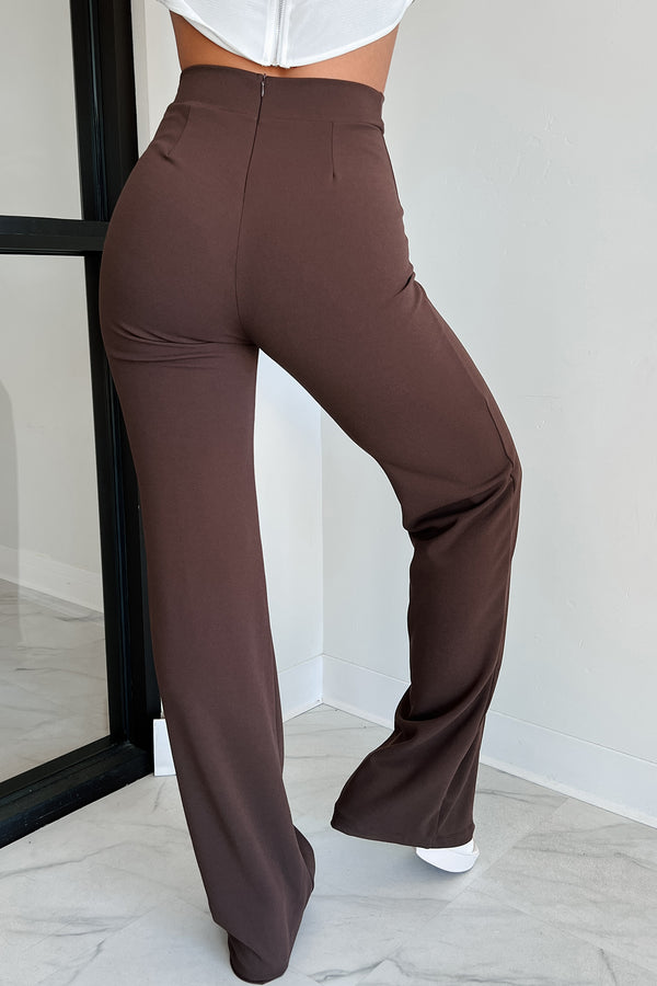 Work Talk High Waist Dress Pant (Chocolate) - NanaMacs