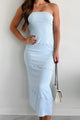 Charismatic Approach Ribbed Strapless Midi Dress (Light Blue) - NanaMacs