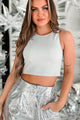 Beyond Reason Metallic Glittered Crop Tank (Silver) - NanaMacs