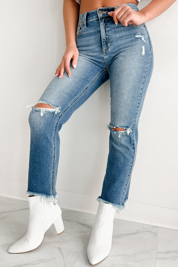 Melbourne High Rise Distressed Sneak Peek Straight Leg Jeans (Medium Light) - NanaMacs