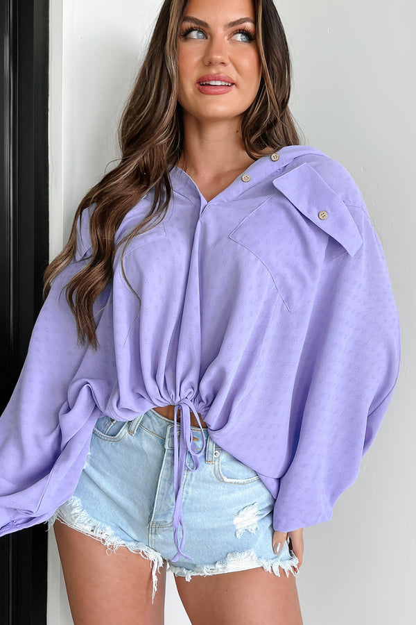 Judia Hooded Drawstring Top (Periwinkle) - NanaMacs