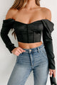 In My Sassy Mode Off The Shoulder Crop Corset Top (Black) - NanaMacs