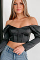 In My Sassy Mode Off The Shoulder Crop Corset Top (Black) - NanaMacs