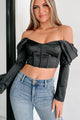 In My Sassy Mode Off The Shoulder Crop Corset Top (Black) - NanaMacs