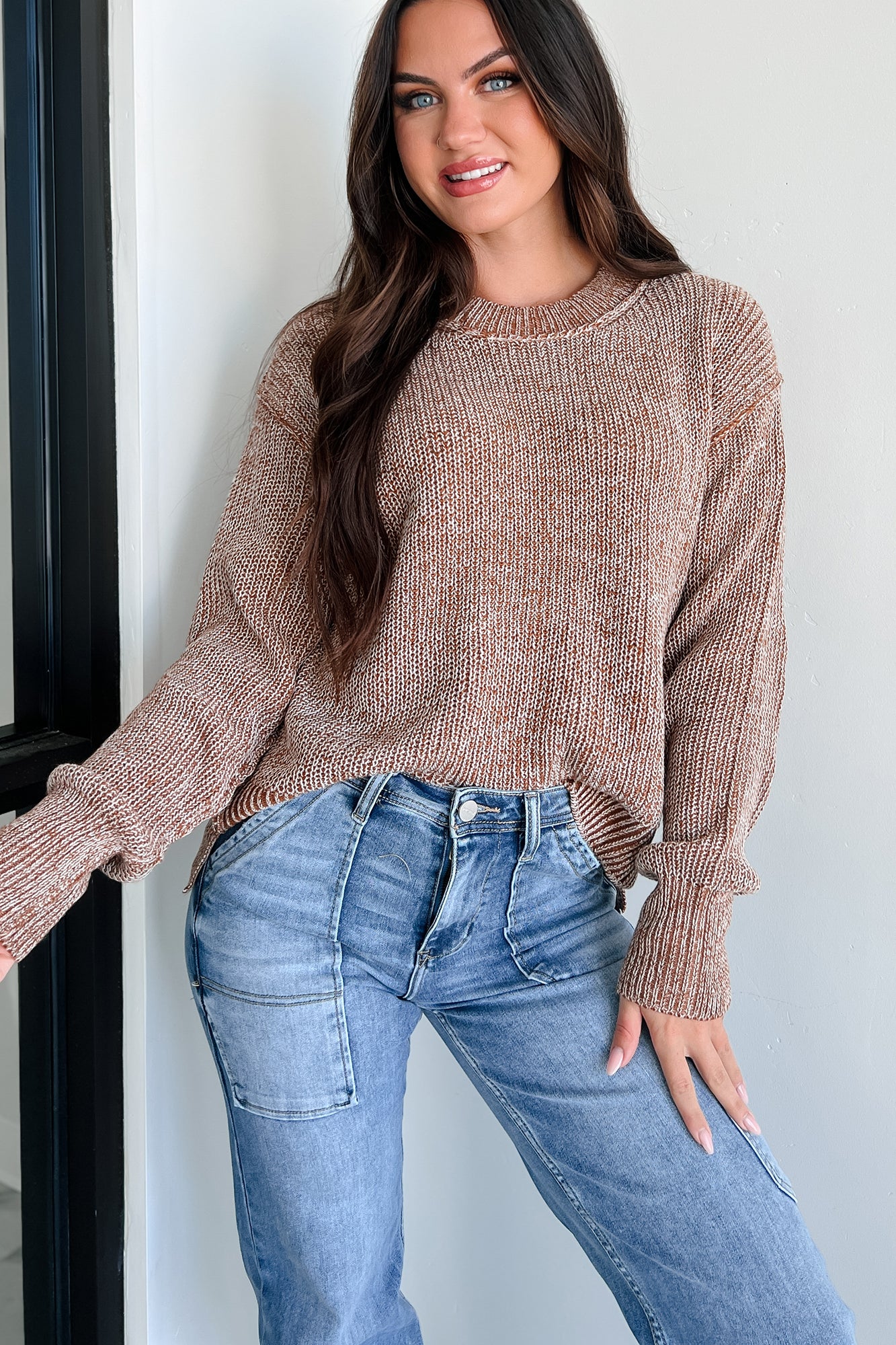 Rooted In Kindness Two-Tone Sweater (Brown) - NanaMacs