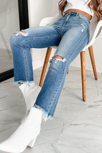 Melbourne High Rise Distressed Sneak Peek Straight Leg Jeans (Medium Light) - NanaMacs