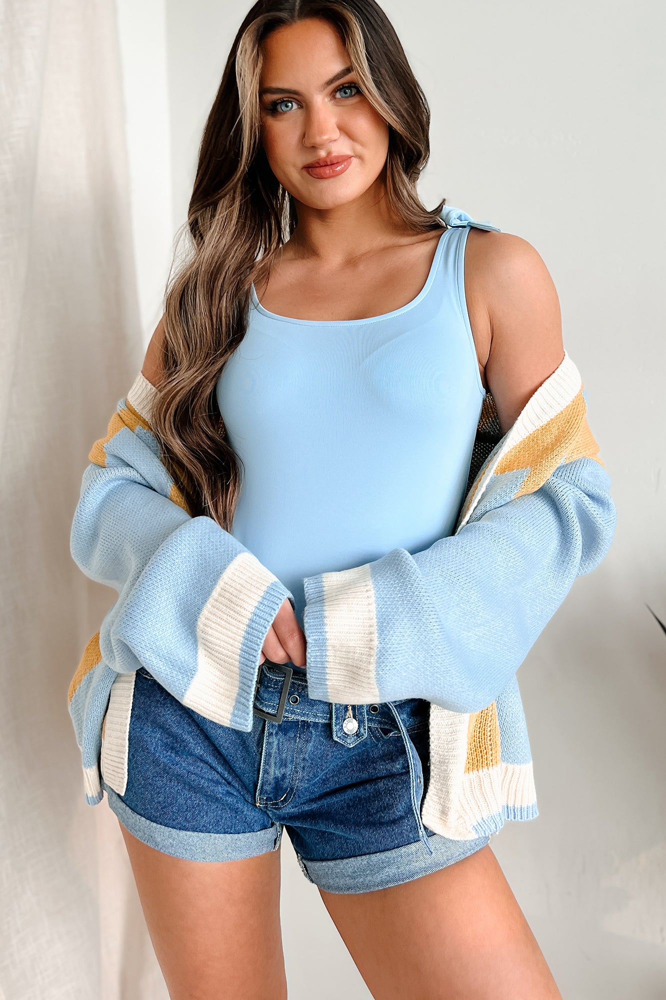 Born With Style Bow Detail Tank Bodysuit (Baby Blue) · NanaMacs