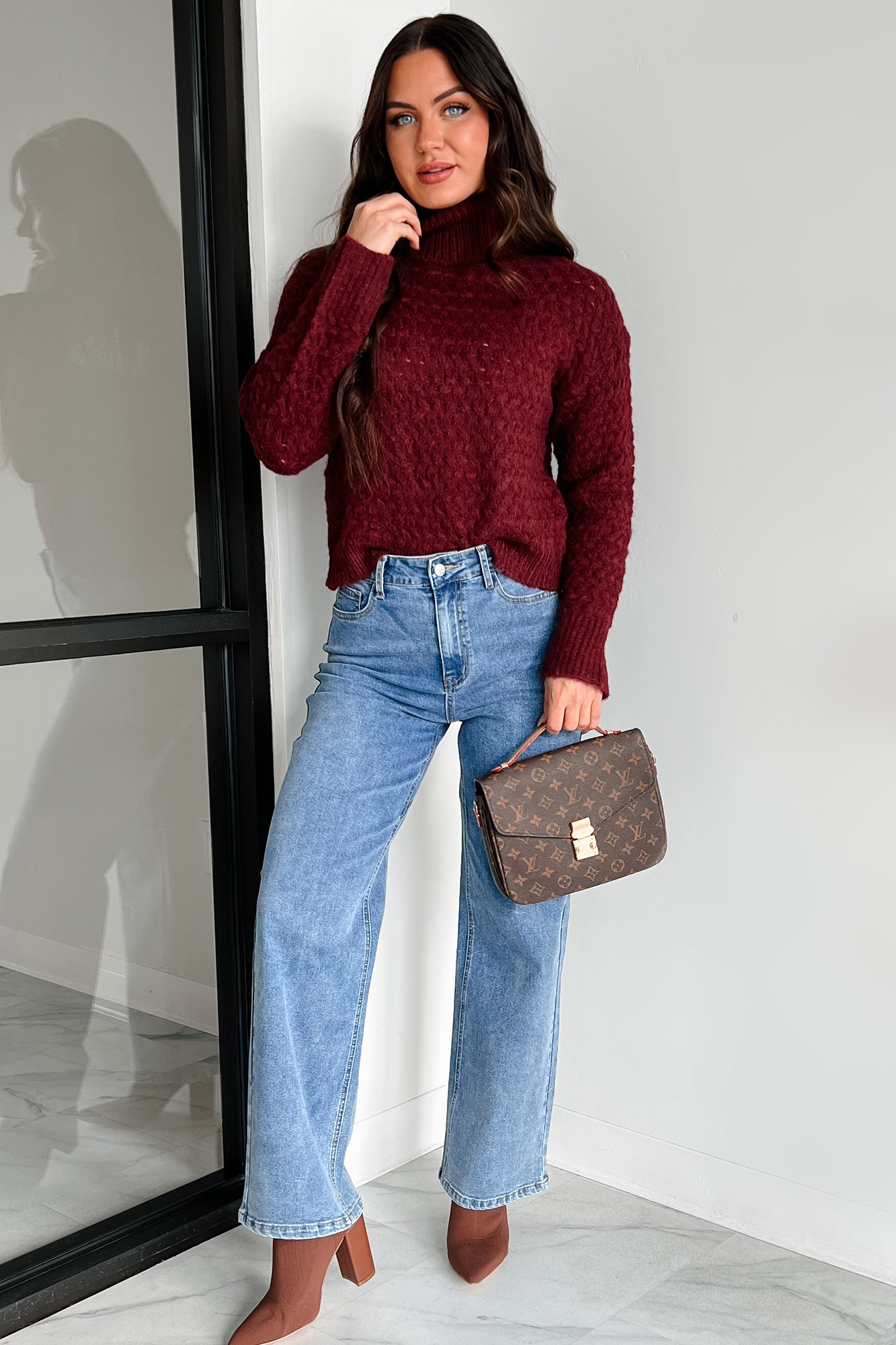 Existing In The Moment Turtleneck Sweater (Burgundy) - NanaMacs