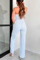 Influential Position Stretchy Tweed Jumpsuit (Ivory/Blue) - NanaMacs