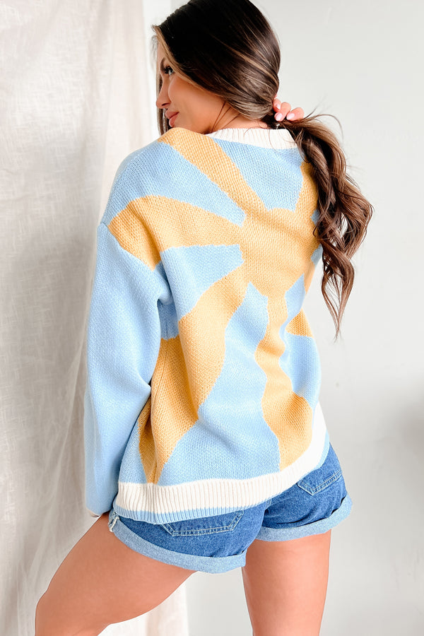 Radiating Positivity Open Front Sunburst Cardigan (Blue Multi) - NanaMacs