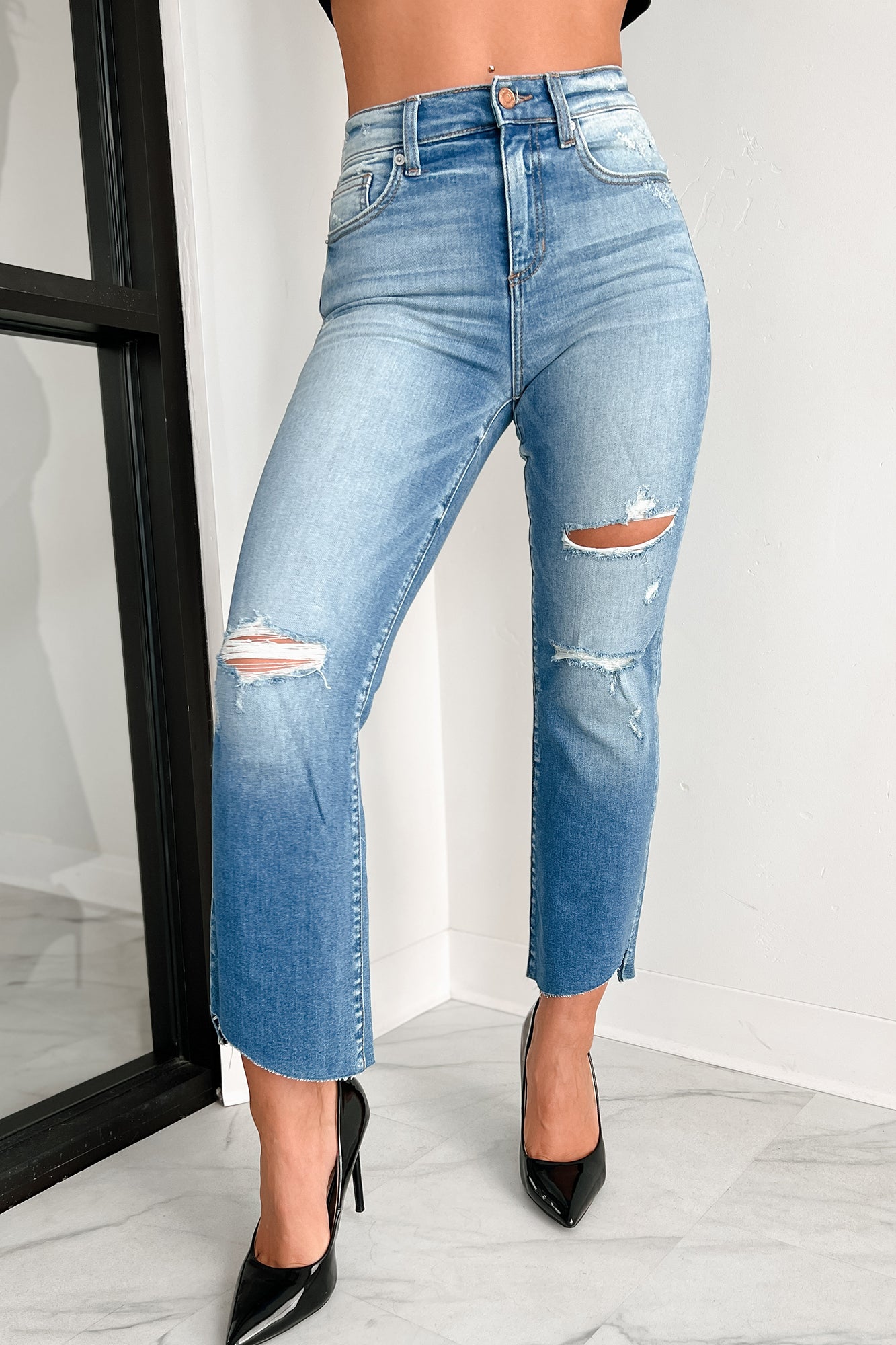Tallahassee High Rise Sneak Peek Crop Kick Flare Jeans (Medium Light) ·  NanaMacs