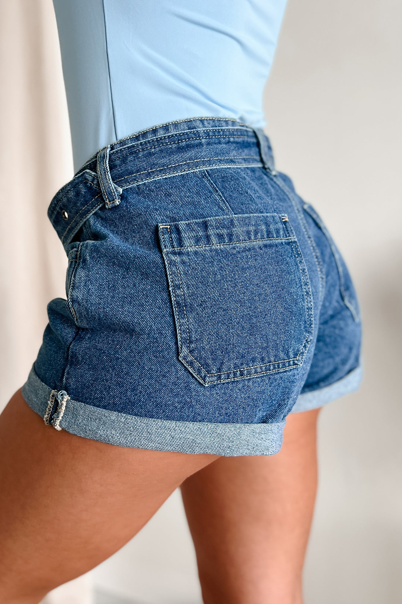 Valerie Low Rise Cuff Hem Cello Denim Shorts (Medium Denim) · NanaMacs