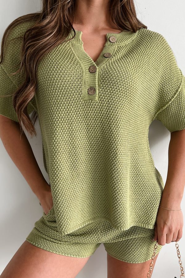 Happily Lazy Waffle Knit Lounge Set (Green Apple) - NanaMacs