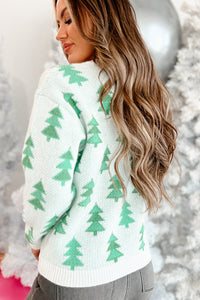 A Tree-mendous Christmas Pearl Beaded Holiday Sweater (Ivory/Green) - NanaMacs