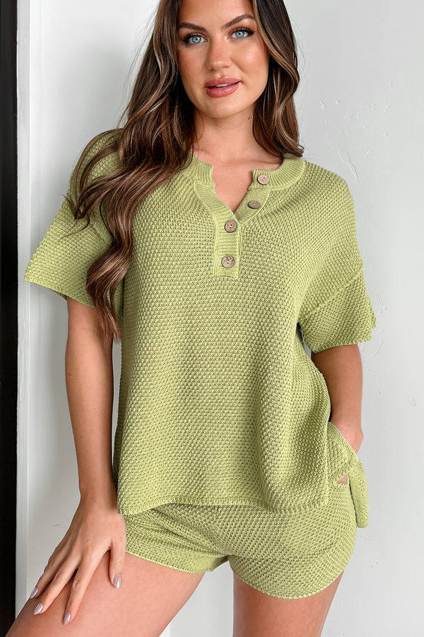 Happily Lazy Waffle Knit Lounge Set (Green Apple) - NanaMacs