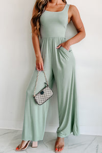 Always Busy Sleeveless Wide Leg Jumpsuit (Dusty Sage) - NanaMacs