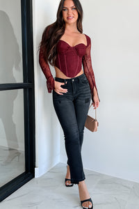 Captivating Presence Lace Bustier Corset Top (Maroon) - NanaMacs