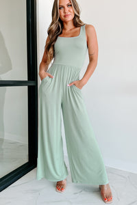 Always Busy Sleeveless Wide Leg Jumpsuit (Dusty Sage) - NanaMacs