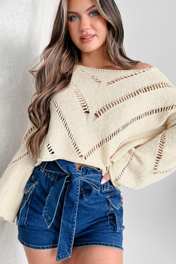 Compliments & Praise Open Knit Crop Sweater (Natural) - NanaMacs