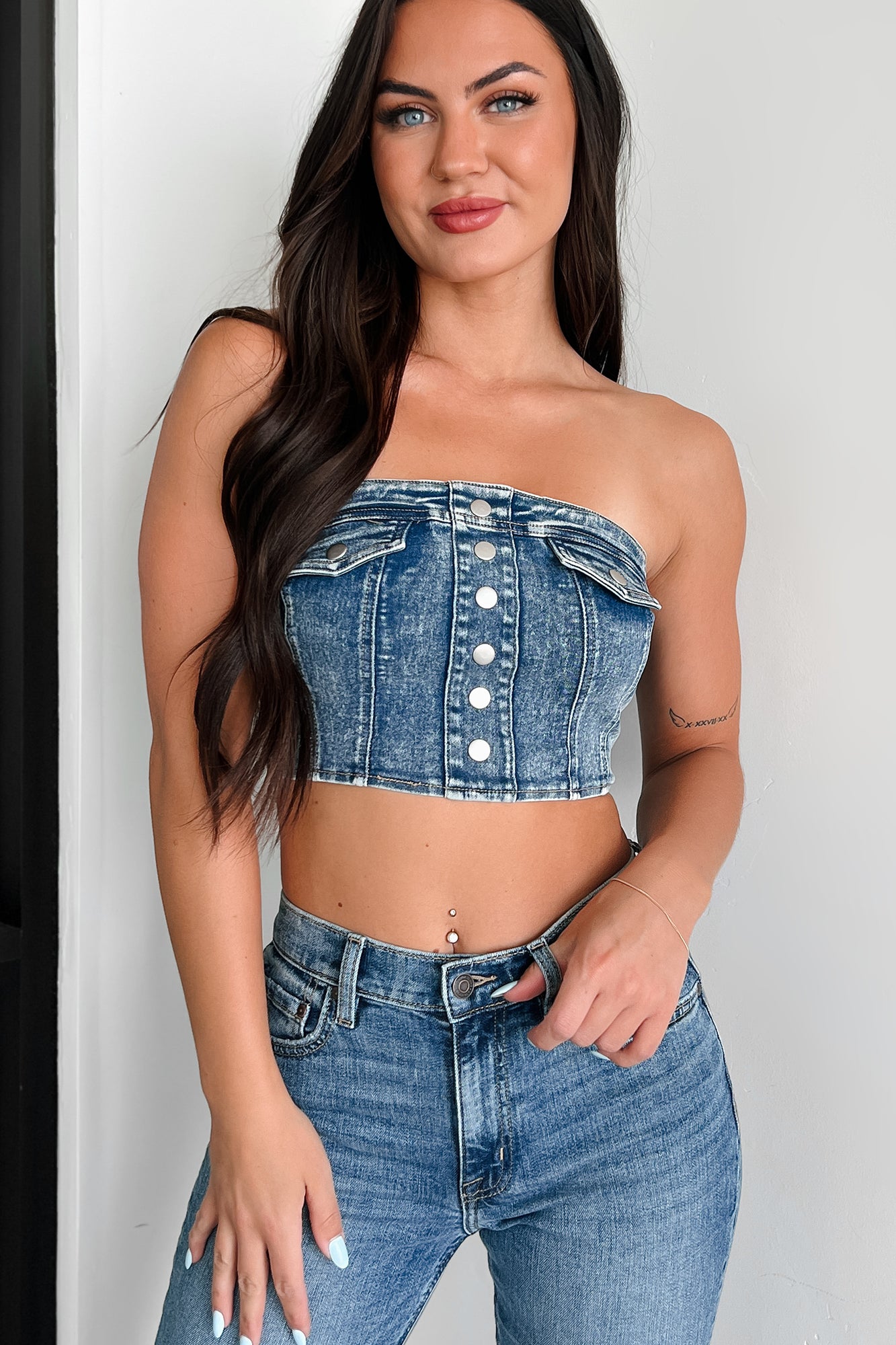 I'd Stare Too Strapless Denim Top (Medium Denim) - NanaMacs